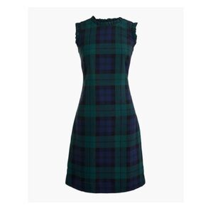 JCrew black watch plaid ruffle neck suiting dress 6